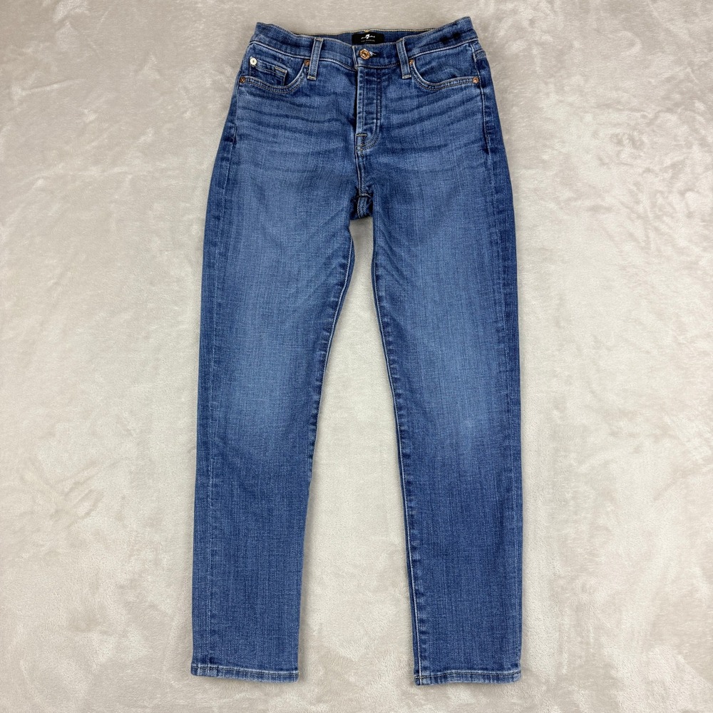 7 For All Mankind Josefina Jeans Women 27 Blue Skinny Boyfriend Button Fly Crop - Picture 1 of 14